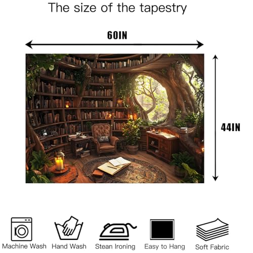 Richldeas 60x44inchs Forest Bookshelf Tapestry Tree Bookshelf Blanket Window Tapestries Wall Hanging for Bedroom Living Room Home Decor and Windowless Office RITAYW079 - color: Yellow-3, size: 60"L x 44"W