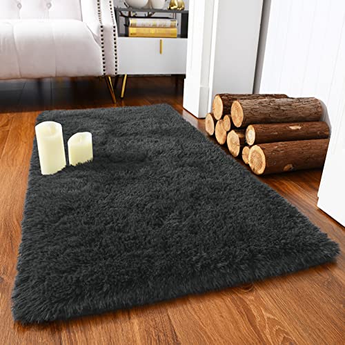 Chicrug Soft Runner Rug for Bedroom Living Room Plush Fluffy Rug 2x3 Feet, Shag Furry Runner Rugs Carpet Non Shedding for Nursery Children Kids Girls Room Home Decorative, Dark Grey - color: Dark Grey, size: 2' x 3' (Runner)