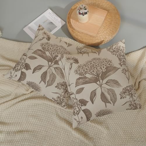 Vintage Brown Pillow Covers 16x16 Inch 2 Pcs Boho Beige Floral Decor Throw Pillows Hydrangea Flower Seasonal Outdoor Farmhouse Neutral Accent Decoration Pillowcase Linen Cushion Cover for Couch - color: Boho Brown Beige Hydrangea, size: 16" x 16" (Pack of