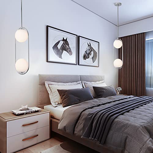SeeU Chrome Pendant Lighting Mid Century Pendant Light Fixture Hanging Lighting Fixture with White Globe Glass Lampshade Pendant Chandelier for Kitchen Island Dining Room Bedroom - color: Chrome