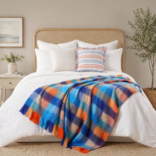 Battilo Colorful Plaid Throw Blanket for Couch Bed, Fall Blue Plaid Throw Blanket with Vibrant Colors,Super Soft Cozy Cashmere Mohair Tartan Plaid Blanket for Fall Decor Home Decor(50"x60") - color: Multi Blue