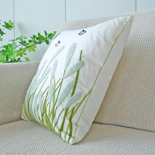 vctops Farmhouse Pampas Grass Cotton Tufted Throw Pillow Cover Boho Embroidery Pillowcase Soft Square Cushion Case for Sofa Couch Bed Chair (Light Green,18"x18") - color: Light Green