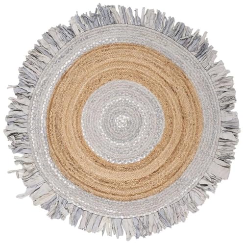 SAFAVIEH Cape Cod Collection 3' Round Light Grey / Natural CAP701F Handmade Boho Fringe Jute & Cotton Area Rug - color: Light Grey/Natural, size: 3' (Round)