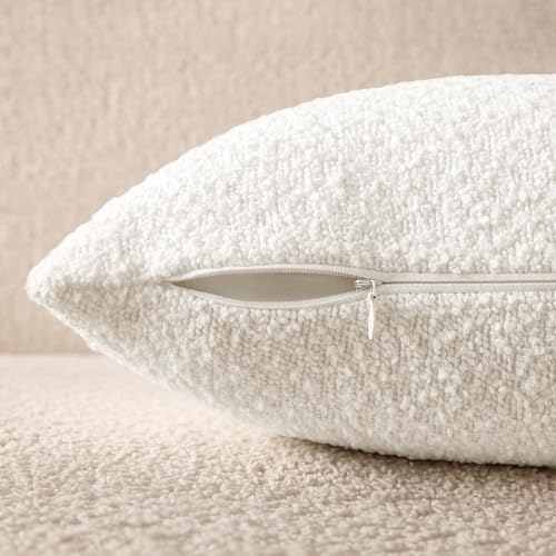 EMEMA Pack of 2, 20 x 20 Inch, Textured Boucle Throw Pillow Covers Cozy Soft Accent Solid Cushion Cases Decorative White Pillowcases for Couch Sofa Chair Bedroom Living Room Home Decor - color: White, size: 20" x 20" (Pack of 2)