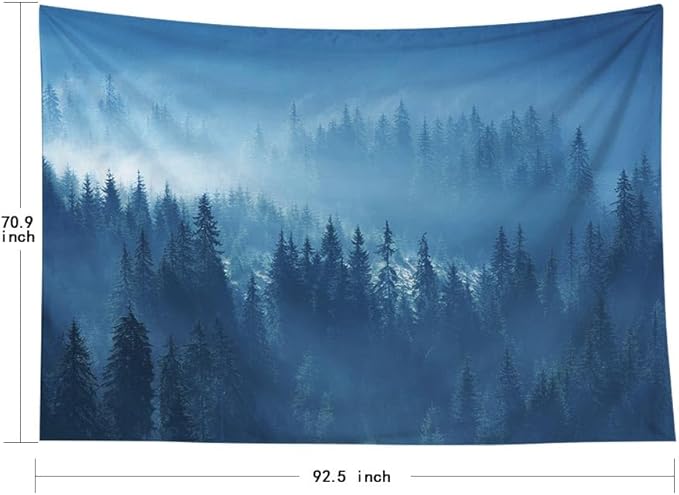 EMMTEEY Forest Wall Tapestry - Mystical Mountain Pine Forest in Fog - Large Nature Wall Hanging for Living Room 92.5x70.9 Inches - Present for Families