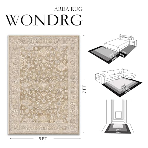 2x6 Taupe Washable Runner Rug for Living Room Bedroom Neutral Soft Floral Non Slip Runner Rug Lightweight Vintage Low Pile Distressed Runner Kitchen Hallway Porch Beside Bed Bathroom - color: Taupe, size: 2'x6'