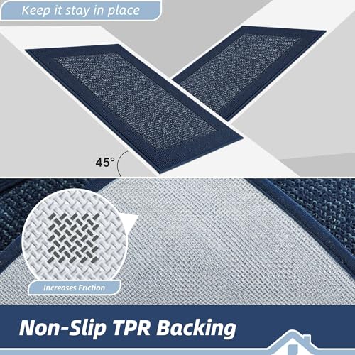 BEQHAUSE Indoor Door Mat 20" x 48", Dirt Trapper Door Mats Non-Slip Entryway Rugs Washable, Trap Dirt Absorbent Welcome Mat, Low Profile Floor Mats for Front Back Door and Entryway, Blue - color: Blue, size: 20" X 48" (Rectangular)