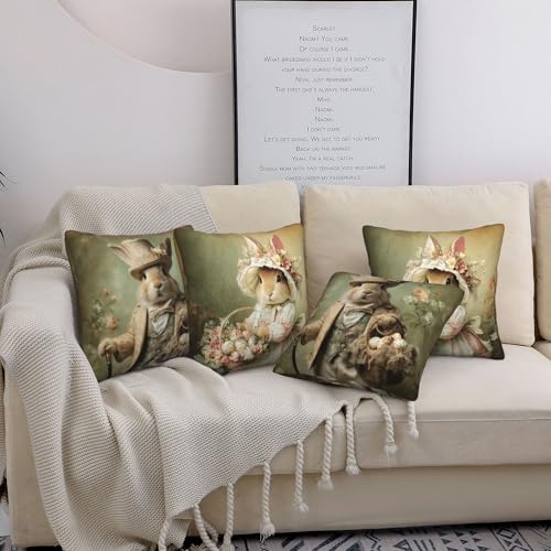Easter Bunny Throw Pillow Covers 18 X 18 Inch Set of 4 Decorative Cushion Cover Home Decor for Sofa Chair Couch Bedroom Living Room - color: Easter