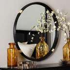 bali & pari Fenicia Natural Rattan Mirror, Black