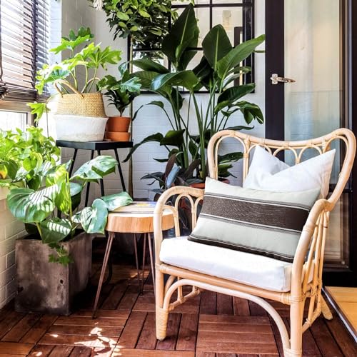 AmHoo Pack of 2 Farmhouse Linen Throw Pillow Cover Cushion Stripe Decoration Buffalo Retro Pillowcase with Hidden Zipper for Sofa Bedroom Car 12 x 20 Inch Brown - color: Brown, size: 20" x 12" (Pack of 2)