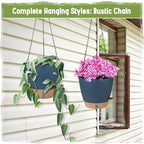 Self-Watering Hanging Planters with Water Level Window, 8/10 Inch Indoor Outdoor Hanging Plant Pots Includes Chain Hangers with Drainage Holes & Detachable Reservoir (Blue, 8+10 inch) - color: Blue