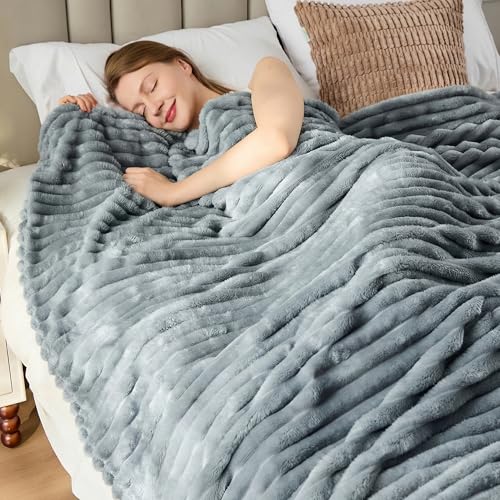 Gray Striped Throw Blanket, 330GSM Soft Plush Fleece Blanket for Couch Sofa Travel, Decorative Cozy Giftable Home Blanket, 50x60 Inches - color: Grey, size: Throw(50"x60")