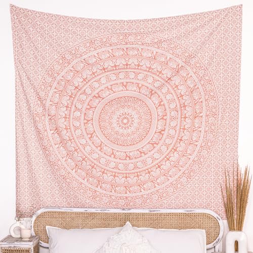 RAJRANG Rose Gold Elephant Mandala Tapestry For Bedroom Cotton Wall Hanging Aesthetic Hippie Bohemian Tapestries 50x60 Inch - color: Rose Gold, size: 59.8"L x 50"W