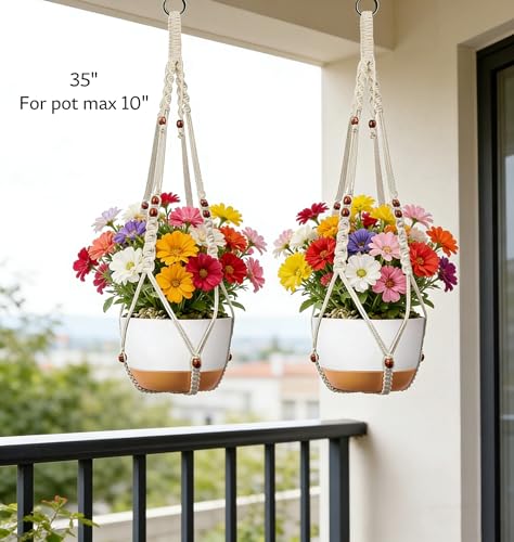 Macrame Plant Hanger Indoor Hanging Holder Window Plant Hanger Wall Outdoor Large Long Boho Home Decor Ceiling Basket Plants Hangers (2pack-Ivory) - color: 2pack-ivory