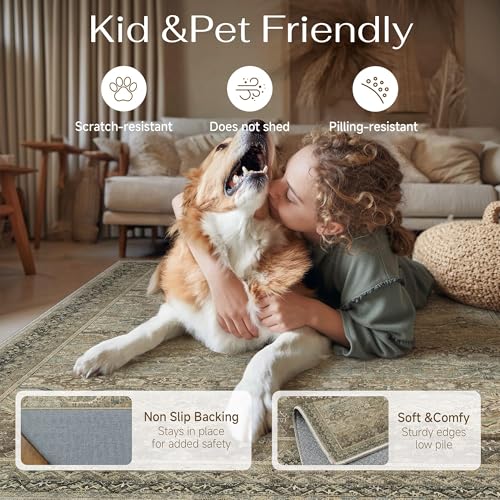 HUGEAR 8x10 Area Rugs Retro Brown Washable Rug for Living Room Large Vintage Boho Bedroom Rug No Shedding Soft Durable Low Pile Carpet Non Slip Indoor Home Decor Floor Mat - color: Taupe Brown, size: 8' x 10' (Rectangular)