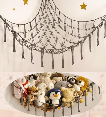 mirolam Stuffed Animals Hammock Net Corner-Hanging Stuff Animal Toy Storage Organizer for Plush Plushie Room Bedroom Nursery Decor Toy Storage Organization - color: Grey, size: Standard(41.5"L x 55.2"W x 41.5"H)