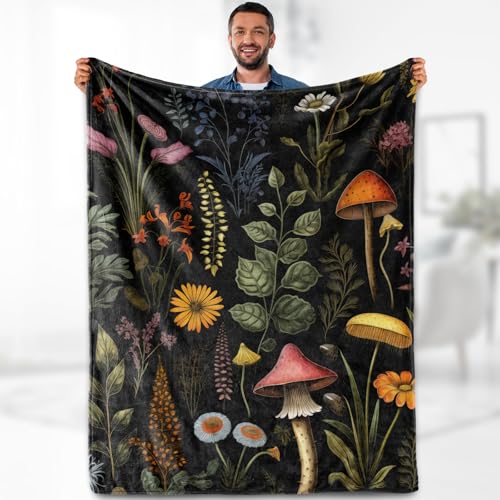 Boho Mushroom Blanket Gifts for Women - Bohemian Floral Vintage Plants Flowers Decor Throw for Girls Adults Soft Fuzzy Fleece Cozy Plush Bed Couch Birthday Christmas Lightweight Blanket 50"x60" - color: Boho Flower 02