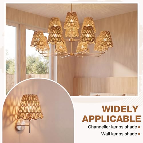 Glooglitter Small Clip-on Chandelier Rattan Lamps Set Shade Scalloped Lampshade 3"top x 6"bottom x 5-1/4"slant Height Empire Lamp Shade Chandelier or Accent Lamp(V Paper Rope,Naturals,2 Pcs) - color: Naturals, size: V Paper Rope