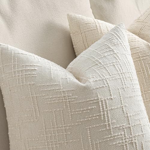MIULEE Textured Throw Pillow Covers Thick Chenille Decorative Pillows Cream White 18x18 Inch Set of 2 Modern Boho Farmhouse Home Decor Neutral Cushion Covers for Couch Sofa Living Room Bedroom - color: Cream White, size: 18" x 18" (Pack of 2)