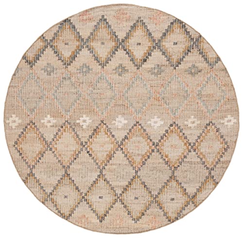 SAFAVIEH Kilim Collection 5' Round Natural/Blue KLM753A Handmade Moroccan Boho Jute & Cotton Entryway Foyer Living Room Bedroom Kitchen Area Rug - color: Natural/Blue, size: 5' (Round)