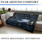 Pure Country Weavers Blue Thistle and Cat by Episodic Drawing - Gift Tapestry Throw Blanket Woven from Cotton - Made in The USA (72x54) - color: Blue Thistle and Cat, size: 72x54