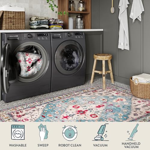 Lahome Felice Boho Tribal Area Rug - 2x3 Small Aqua Bath Rugs Kitchen Throw Mat, Soft Washable Non Slip Non Shedding Bohemian Bathroom Bedroom Carpet for Front Door Living Room Stove Chair - color: Aqua, size: 2' x 3' (Rectangular)