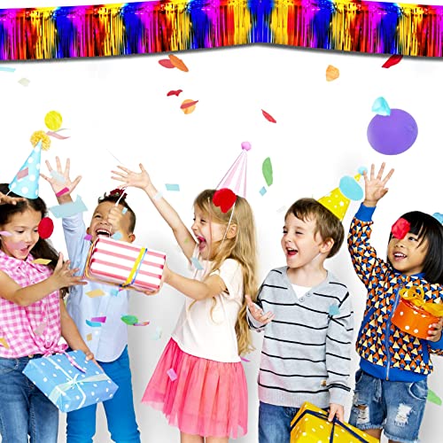 6 Pack 10 Feet Foil Fringe Garland Metallic Tinsel Streamers Banner Wall Hanging Curtain Backdrop Banner for Parade Floats, Thanksgiving, Christmas, Birthday, Halloween Party Decorations(Rainbow) - color: 6 Pack Rainbow a