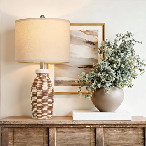 22.75" Table Lamps for Living Room Small Lamps for Bedroom Bedside Lamps Set of 2 Boho Lamps for Night Stands Nightstand Lamp Farmhouse Vintage Rustic Modern Side End Table Lamp Light Home Deco Gifts - color: Wood Grain