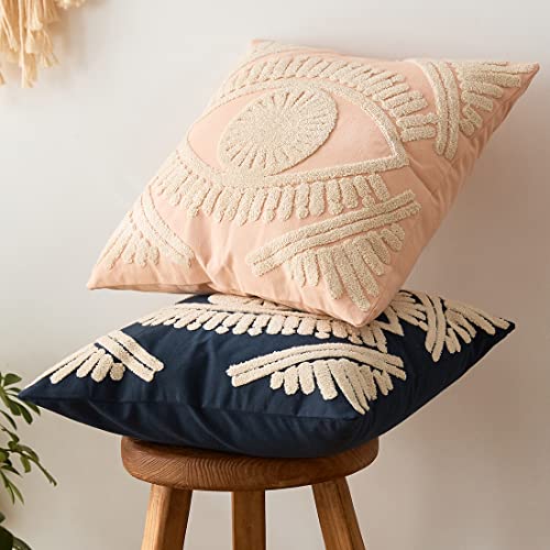 vctops Boho Geometric Tufted Decorative Throw Pillow Cover Farmhouse Cotton Embroidery Accent Square Cushion Case for Couch Sofa Bed (EmbroideryJ, 18"x18") - color: Embroideryj, size: 18" x 18" (Pack of 1)