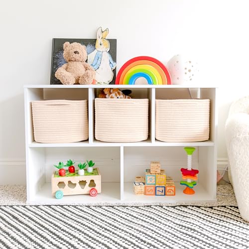 NaturalCozy Storage Cubes 9”x9”x7”Cotton Rope Woven Baskets for Organizing 3-Pack | 9 Inch Cube Storage Bin | Small Basket for Shelf Nursery, Pantry, Decorative Plant, Bathroom Closet, Toy Gift - color: Beige