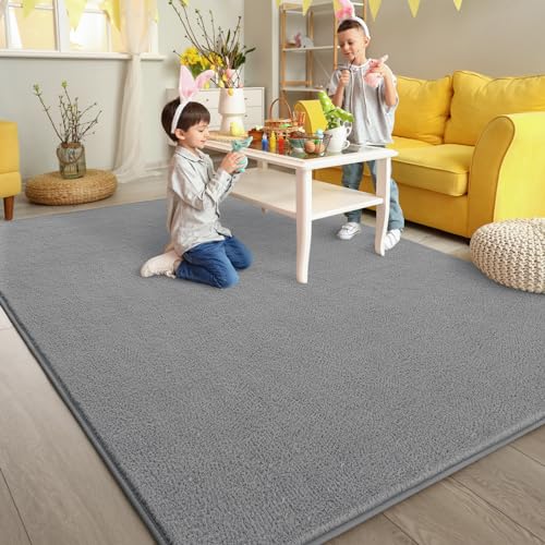 Pettop 4x6 ft Grey Area Rugs for Bedroom Living Room, Washable Memory Foam Indoor Carpet, Modern Aesthetic Minimalist Non Slip Soft Comfy Carpet for Boys Girls Dorm Home Decor - color: Grey, size: 4' X 6' (Rectangular)