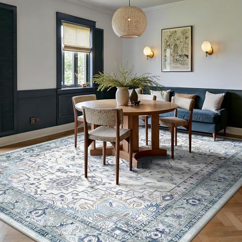 6x9 Area Rugs - Washable Rug Vintage Distress Boho Medallion Rugs for Living Room, Soft Non-Slip Backing Low Pile Carpet for Bedroom Dining Room Office Nursery Dorm Home, Blue Grey Purple - color: C- Blue/Grey/Purple, size: 6' x 9' (Rectangular)