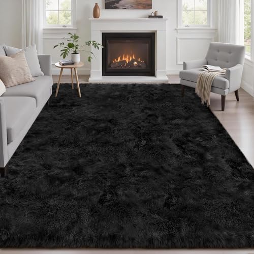 Fluffy 5x7 Area Rugs for Living Room Bedroom: Ultra Soft Shag Rug Non-Slip Non-Shedding Small Plush Bedside Rug Indoor Floor Carpets for Kids Room Playroom Entryway Nursery Dorms Home Decor Black - color: Black, size: 5' x 7' (Rectangular)