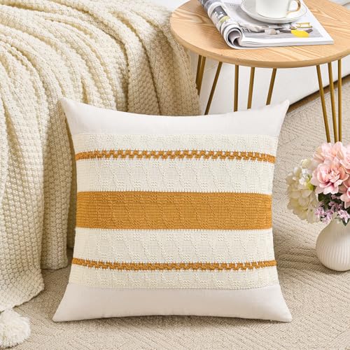Fancy Homi Set of 2 Mustard Yellow Fall Decorative Throw Pillow Cover 16x16 Inch for Couch Bed Sofa, Autumn Halloween Thanksgiving Home Decor, Soft Cotton Aesthetic Cushion Case - color: Mustard Yellow, size: 16" x 16" (Pack of 2)