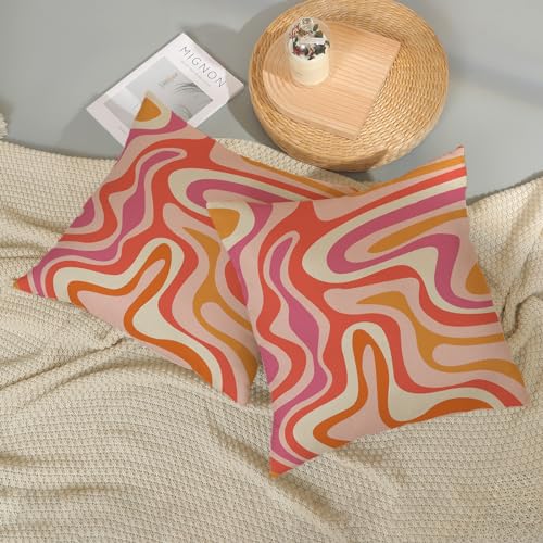 Boho Pillow Covers 18x18 Pack of 2 Retro Orange Pink Yellow Throw Pillow Covers Colorful Decorative Pillowcase Modern Abstract Aesthetic Linen Cushion Case for Sofa Couch Outdoor Decor - color: Abstract Colorful Stripe, size: 18" x 18" (Pack of 2)