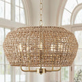 20" Boho Rattan Chandelier for Dining Room,5-Light Hand-Woven Natural Rattan Ceiling Light Fixture with Adjustable Chain, E12 Sockets Dimmable Pendant Light for Kitchen Living Room Hotel(Gold) - color: Gold 5-Light 20" Round