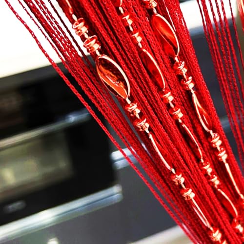 ave split 100cmX200cm Decorative Door String Curtain Beads Wall Panel Fringe Window Room Divider Blind for Wedding Coffee House Restaurant Parts Door Divider Beads Tassel Screen Decoration (red25) - color: Red
