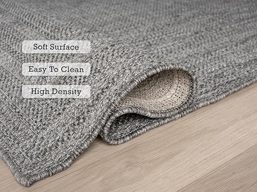 Angela Easy Jute Indoor Outdoor Rug, 4x6 Natural Solid Jute Look, Polyester, Durable & Easy Care Outdoor Farmhouse Carpet for Patio, Porch, Living Room (4' x 6', Gray) - color: 2001 - Gray, size: 4' x 6' (Rectangular)