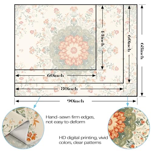 Wegklazax Mandala Floral Tapestry, Bohemian Botanical Wall Art for Room Decor, Vintage Aesthetic Home Decor 60" L x 44" W - color: Ivory Orange, size: 60"L x 44"W