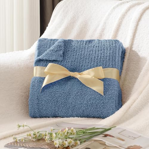 JOOJA Dusty Blue Throw Blanket, Soft Fluffy Fuzzy Knit Blanket for Couch Bed Sofa, Cozy Plush Warm Blanket for Bedroom Living Room, Spring Home Decor, 50x60 Inches - color: Dusty Blue, size: 50x60