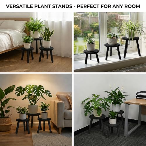 Amdermi 3-Pack4-pack Wood Plant Stands Indoor, Single Plant Stand for 6-12 Inch Pots, Mid-Century Modern Plant Stool, Tall Plant Stand for Large Plants for Living Room, Balcony, Office (3, black) - color: black