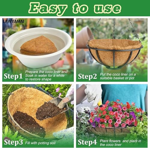 Y&M 4pcs 18inch Hanging Planter Basket Liner, 18" Round Coconut Fiber Liner, Coco Liner Pre-Formed Replacement for Outdoor Hanging Planter - color: 4pcs 18in Round