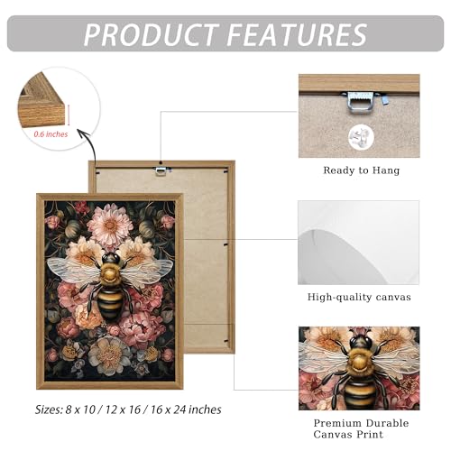 ICHZUMW Dark Cottagecore Room Decor, William Morris Bee Floral Print, Boho Witchy Mystical Home Decor, Goblincore Botanical Wall Art, Dark Academia Canvas for Bathroom Bedroom, 8x10in - color: Bee, size: 10"L x 8"W