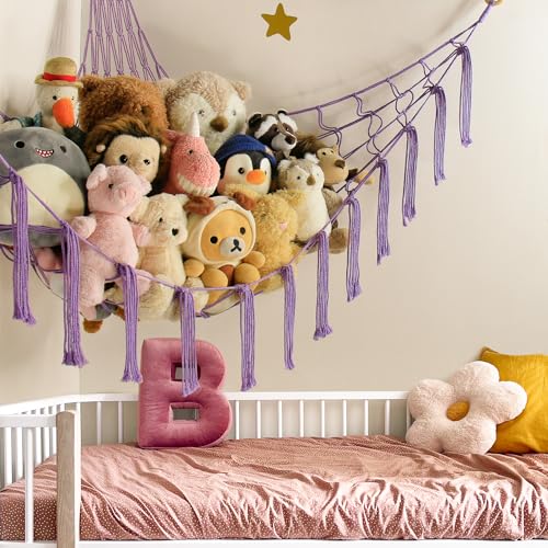 mirolam Stuffed Animal Storage Hammock Net - Toy Hammock Net for Stuffed Animals Corner - Hanging Stuff Animal Organizer Holder Large Size Baby Nursery Room Decor - color: Purple, size: XL Large(51L"*51H"*65"W)