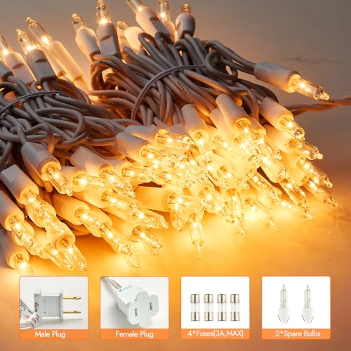 Christmas Lights,100 Count Lights with White Wire,21ft UL Certified Tree String Lights for Indoor Outdoor Christmas Decoration,Home Garden,Party Decorations (Warm White) - color: Warm White