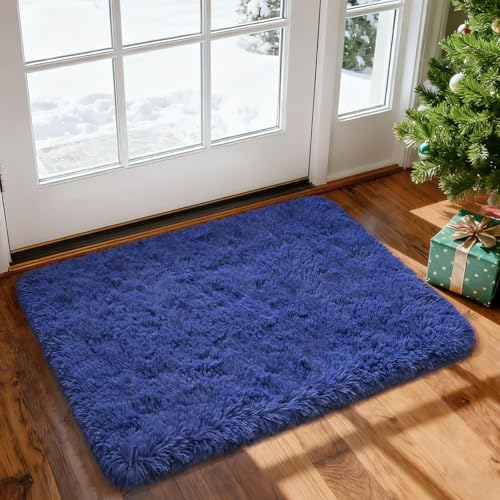 Merelax Modern Soft Fluffy Small Shaggy Rug for Bedroom Livingroom Dorm Kids Room Indoor Home Decorative, Non-Slip Plush Furry Fur Area Rugs Comfy Nursery Accent Floor Carpet 2 X 3 Feet, Light Navy - color: Light Navy, size: 2' x 3' (Rectangular)