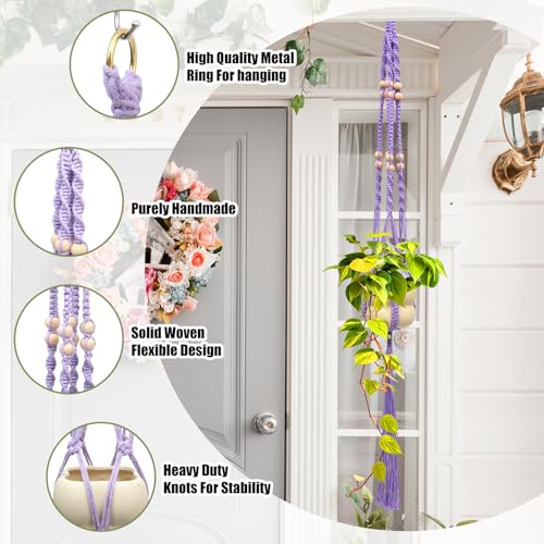 Hoteam 12 Pcs Macrame Plant Hangers Macrame Hanging Planters for Indoor Plants Handmade Boho Hanging Baskets Flower Pots Holder for Outdoor Home Wall Decor - color: Purple