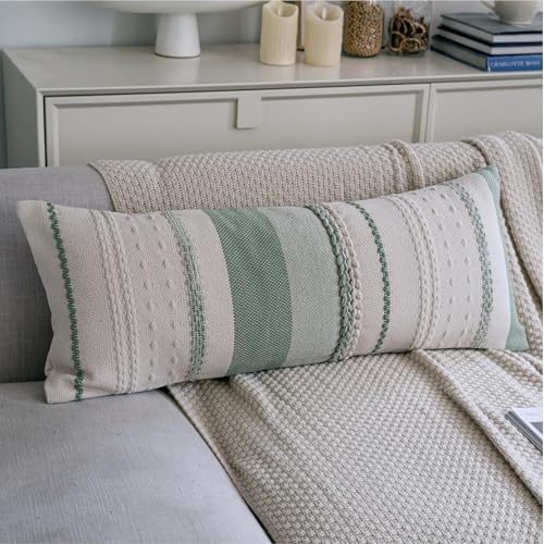 Cethom Boho Lumbar Pillow Covers 14x36 Inch Long, Sage Green Textured Decorative Couch Pillow Cases for Farmhouse Home Decor, Accent Cushion Cover for Sofa, Bed, Living Room, Bedroom, Pack of 1 - color: Sage Green, size: 36" x 14" (Pack of 1)