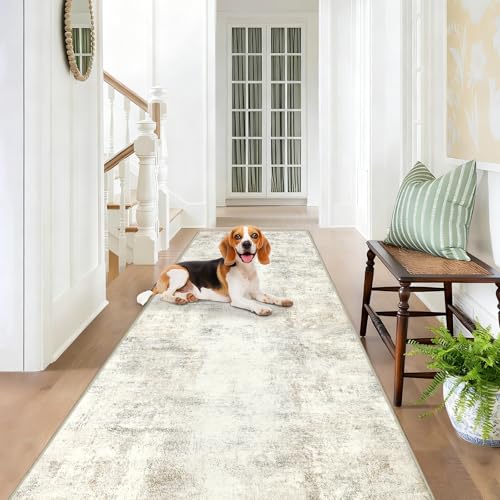 Capslpad 3x10 Beige Abstract Hallway Runner, Ultra Soft Fabric Washable Runner Rug, Non-Slip Rubber Backing, Stain Resistant Low Pile Runners for Hallways, Kitchen, Entryway, Bedroom - color: Beige, size: 3' x 10' (Runner)