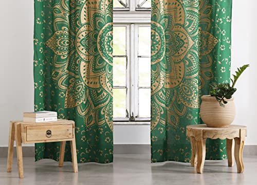 Popular Handicrafts Printed Curtains for Living Room Set of 2 Indian Hippie Bohemian Beautiful Ombre Color Mandala Curtain for Bedroom Panels Green Gold 83 x 38 Inches - color: Green Dye Gold, size: 38"W x 83"L (Pack of 2)